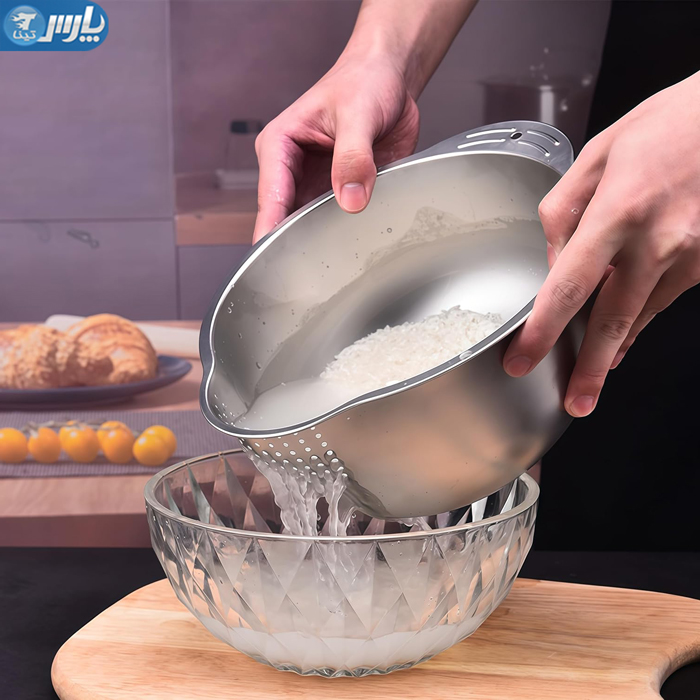 برنج شور و لگن آبکش دار استیل